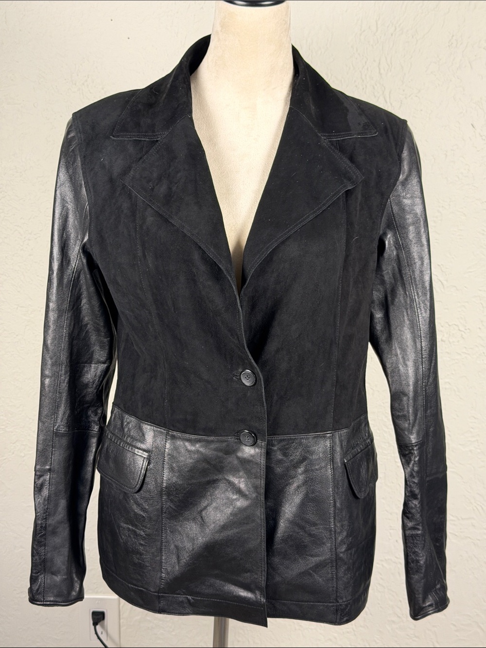 Jakett New York Black Leather & Suede Blazer Jacket Genuine Leather size small